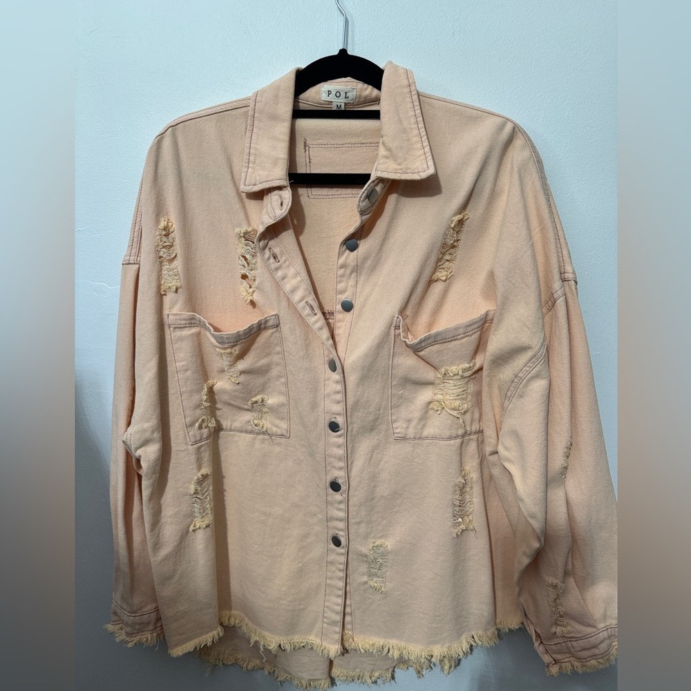 POL Beige Distressed Jean Jacket - Picture 3 of 6